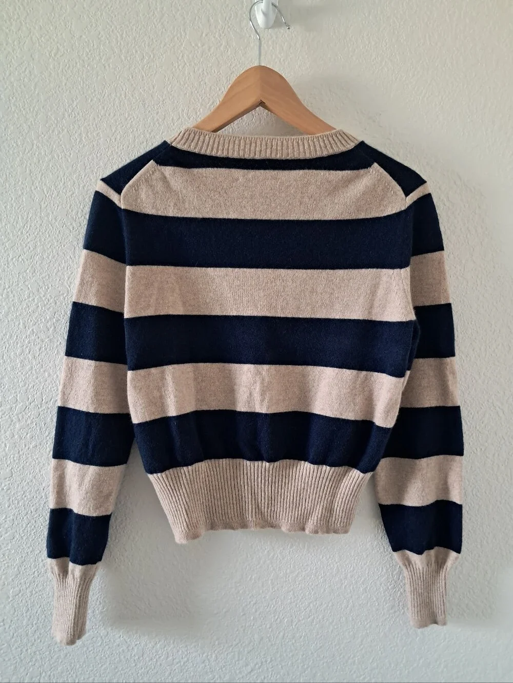 J. Crew Sweater100% Cashmere Striped Cropped  Blue Tan Size Medium